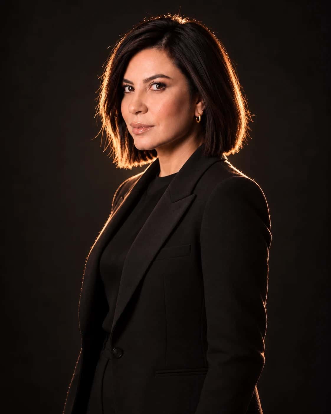 Simone Tatiana da Silva, advogada, de blazer preto, em pé, olhando para a câmera